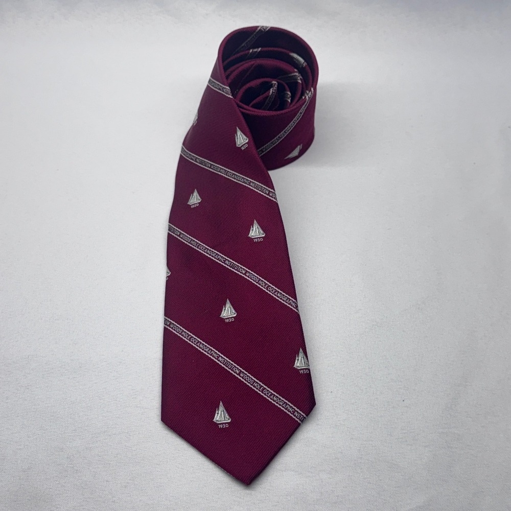 Wm Chelsea Woods Hole Oceanographic Institution Tie Mens Burgundy Sailboat Ivy